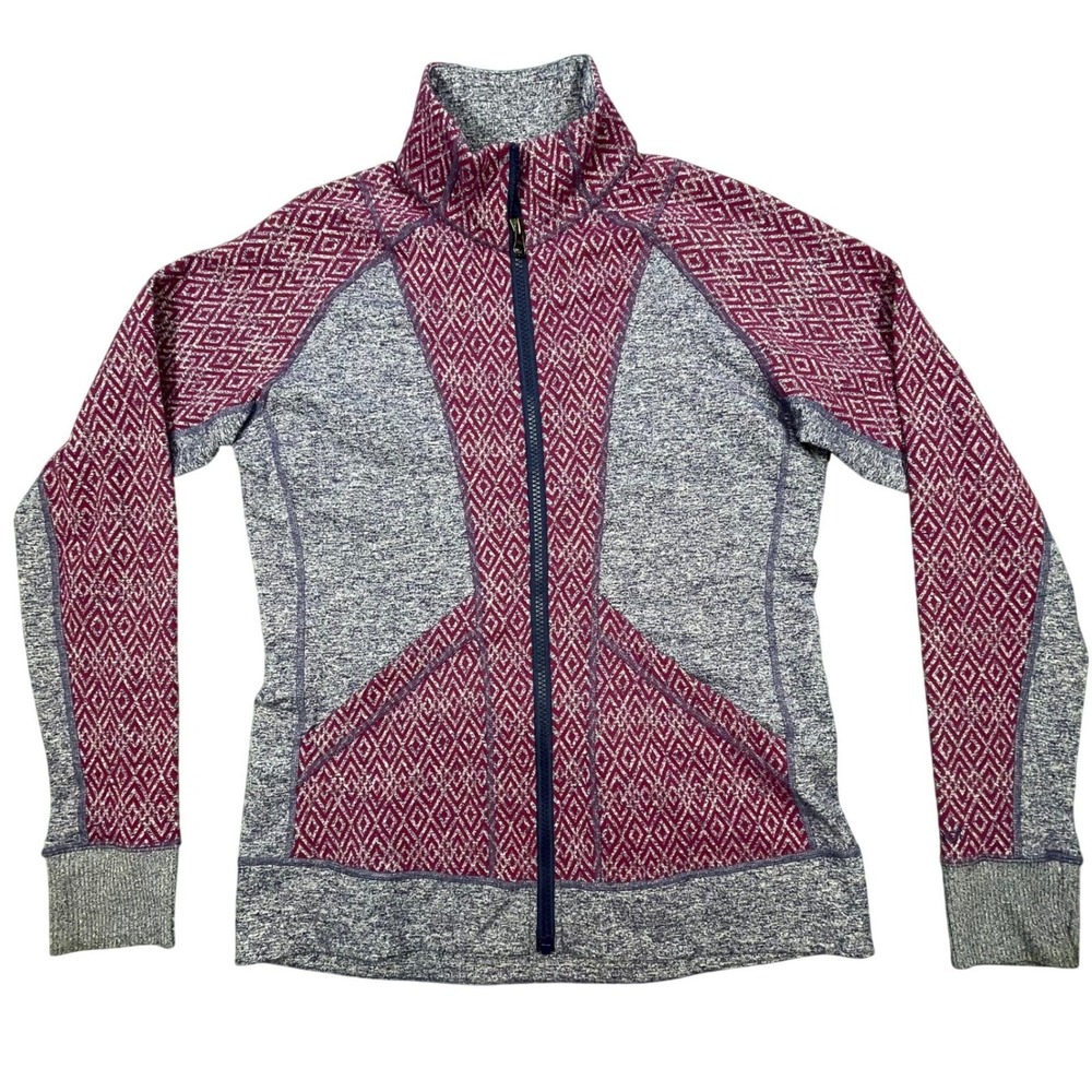 Marmot Purple Blue Geometric Diamond Full Zip Fleece Jacket Womens Size S